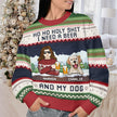 Unisex Christmas sweater with "Ho ho holy sh*t I need a beer and my dogs" quote, perfect gift for pet lovers