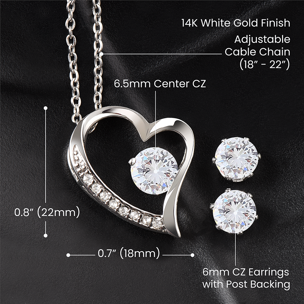 The Ultimate Mother's Gift Surprise Forever Love Necklace + Clear Cubic Zirconia Earrings