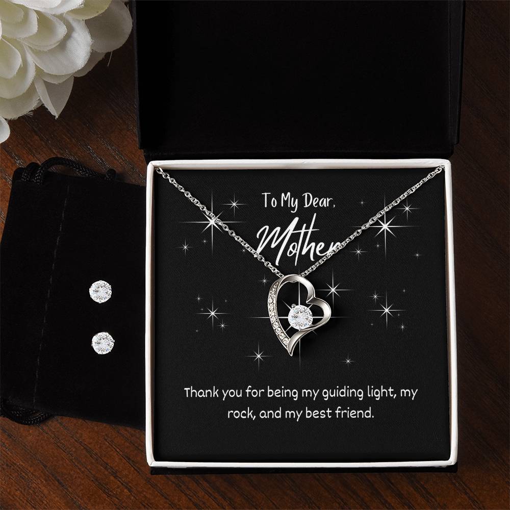 The Ultimate Mother's Gift Surprise Forever Love Necklace + Clear Cubic Zirconia Earrings